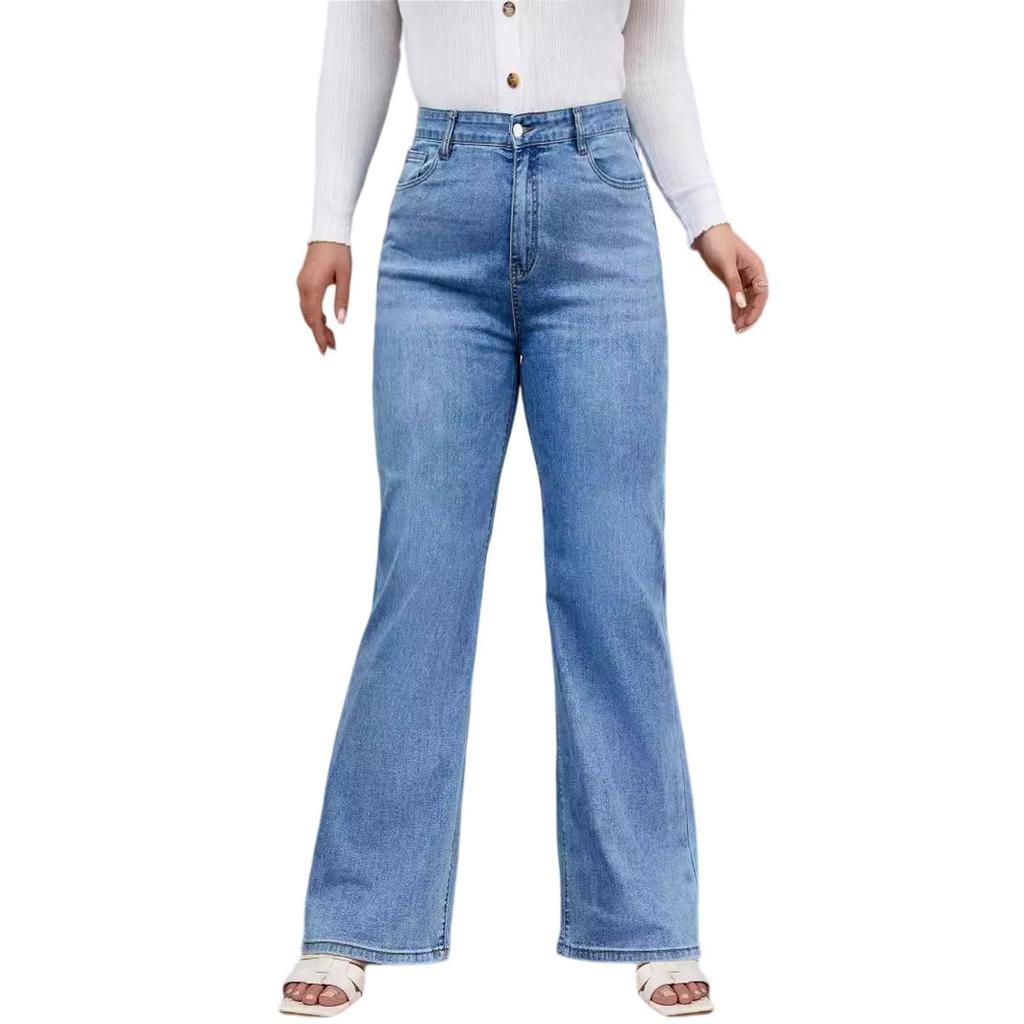 Women's Mid-Rise Stretch Jeans Fashion Straight Leg Denim Pants With Pockets