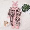 Newborn Infant Baby Flare Sleeve Leopard Printed Jumpsuit Romper+Headbands