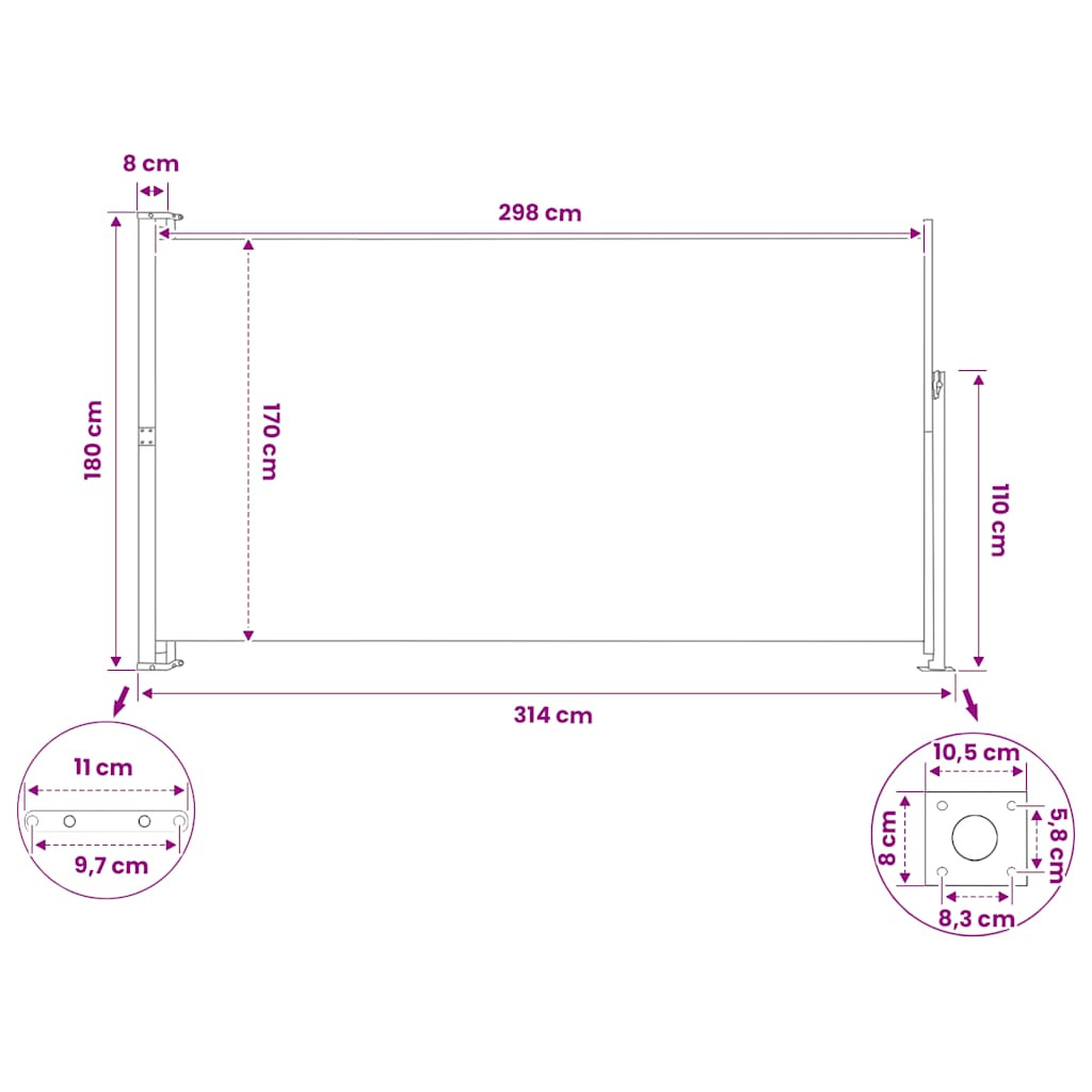 Side Awning Extendable 180 x 300 cm Black