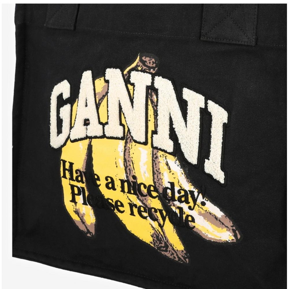 Ganni Large Banana Logo Easy Shopper Tote Bag A6897 099