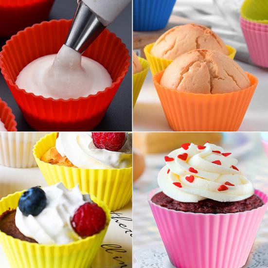 10Pcs Silicone Muffin Cups Non-Stick Cake Mold Food-Grade Reusable Cupcake Liners for Baking Pancakes Candies Muffins