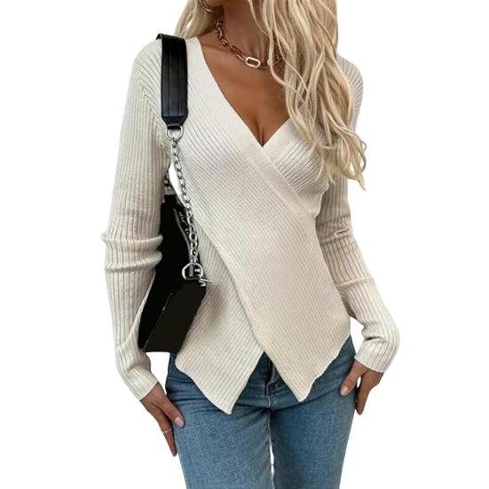 Женский сексуальный свитер с V-образным вырезом, облегающий свитер с длинным рукавом, мягкая дышащая ткань, свитер, осенняя одежда