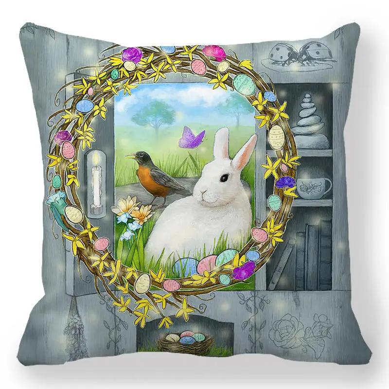 Easter Bunny Print Cushion Cover Spring Easter Egg Hare Pillowcase Home Decoration 40/45/50/60cm