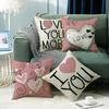 New Valentine's Day Pillow Case Pink Love Linen Print Couple Home Living Room Sofa Cushion Pillow