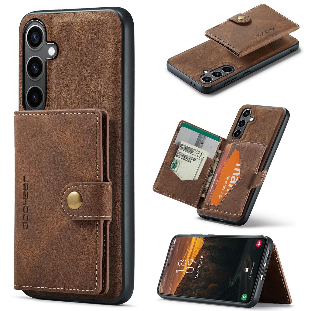 JEEHOOD J01 For Samsung Galaxy S24 Case Card Holder Kickstand Leather+TPU Retro Phone Cover