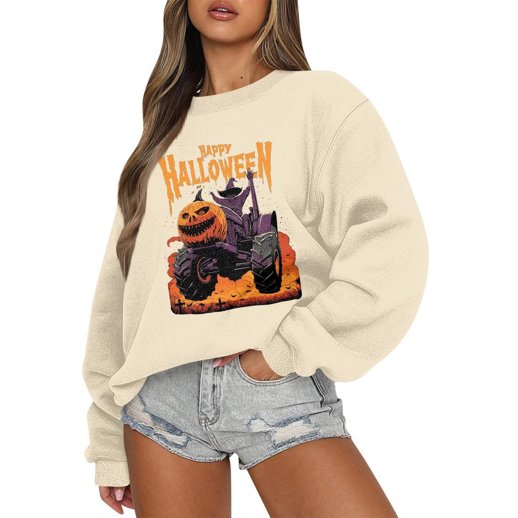 Женский повседневный модный трикотажный спортивный топ с длинными рукавами, свободный крой, Хэллоуин