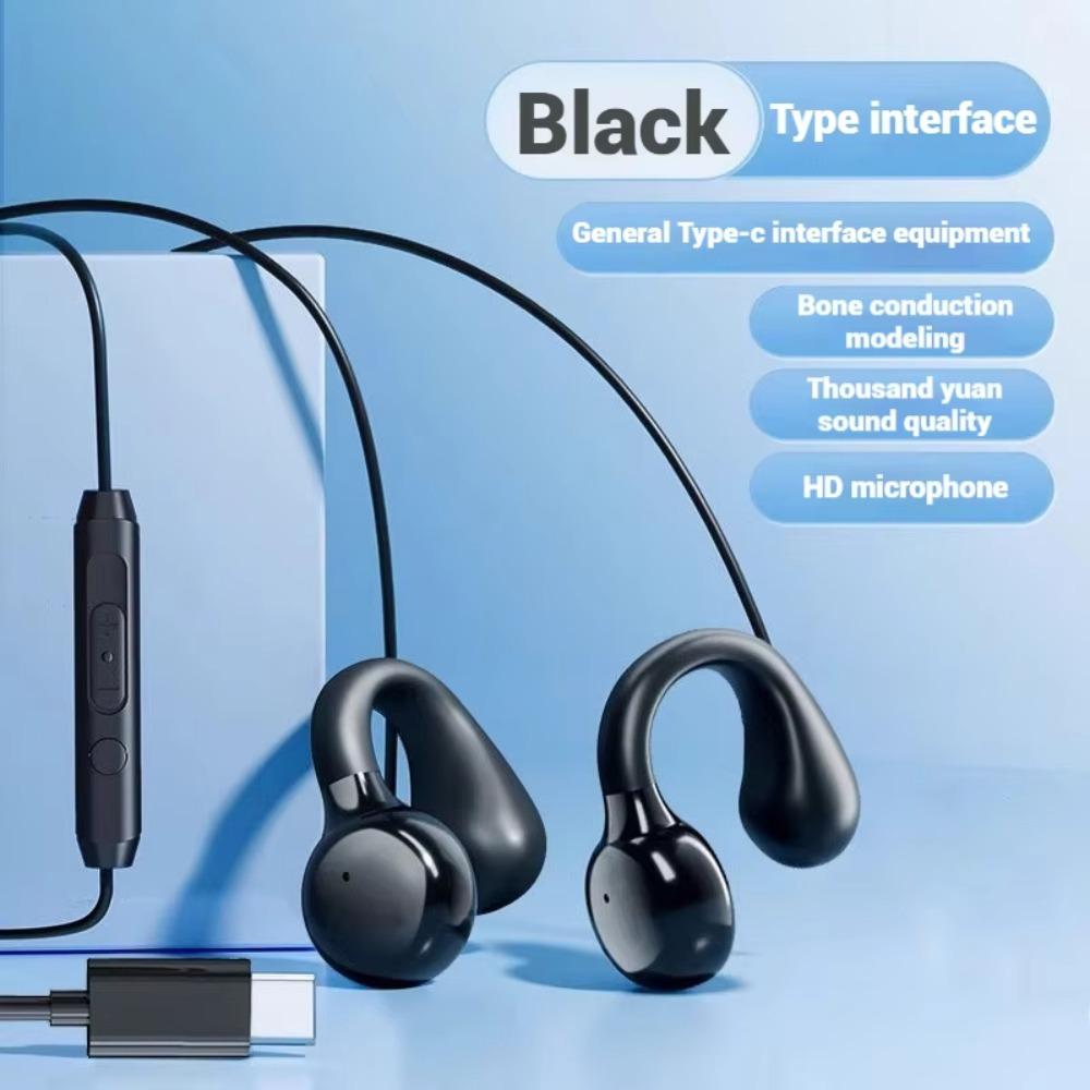 Stereo Sound Wired Headphones Type C&3.5mm Bone Conduction Earclip Sports Earbuds