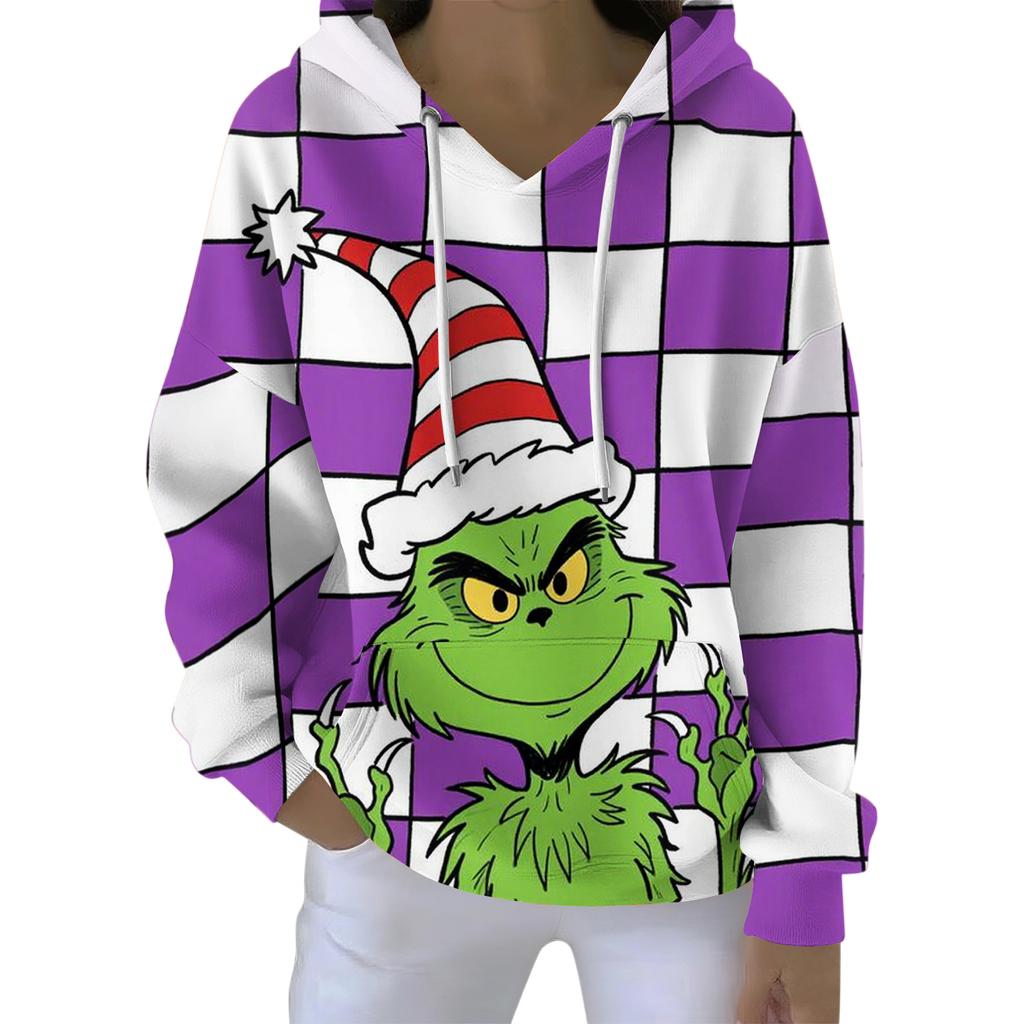 Ladies' Loose And Comfortable Drawstring V-neck Long Sleeved Christmas Printed Sweatshirt