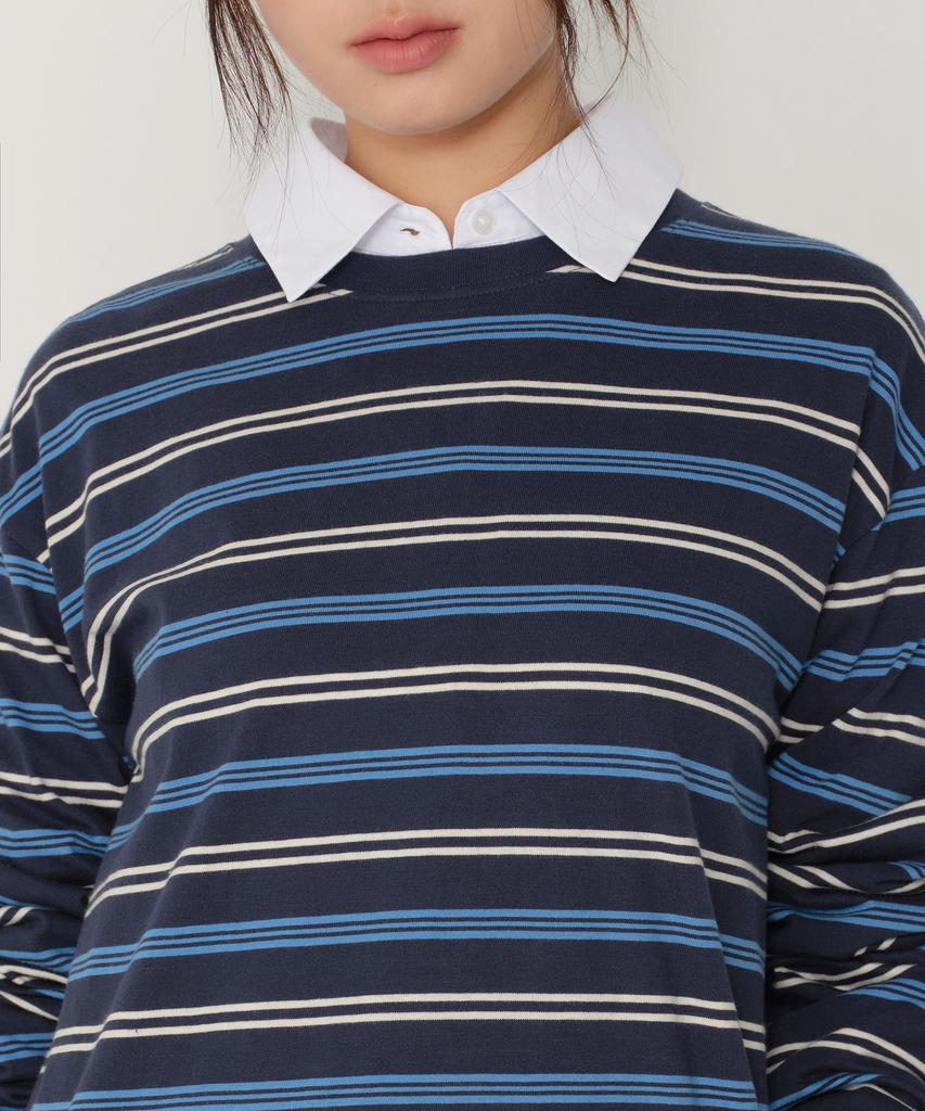 MUSINSA STANDARD WOMAN Multi-Stripe Oversized Long Sleeve T-Shirt [Navy/Blue]