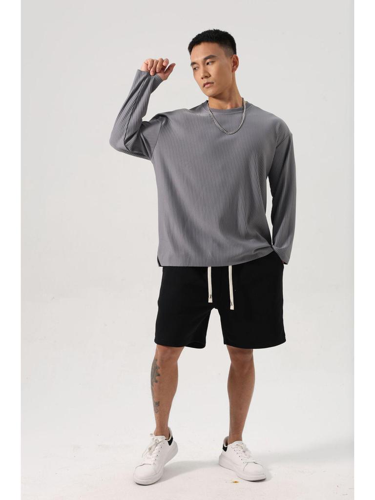 Men's Quick-Dry Striped V-Neck Long Sleeve Loose Fit Sweatshirt