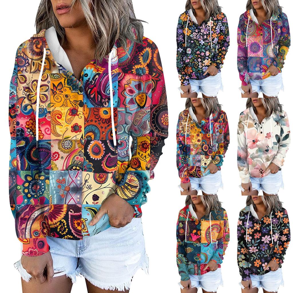 Women's Casual Fashion Long Sleeved Top Printed Round Neck Printed Hoodie