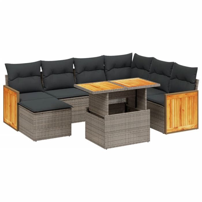 VidaXL Salon de Jardin avec Coussins 8 pcs, Canapés de Terrasse, Ensemble de Meubles de Patio, Mobilier d'Extérieur, Gris 3274077