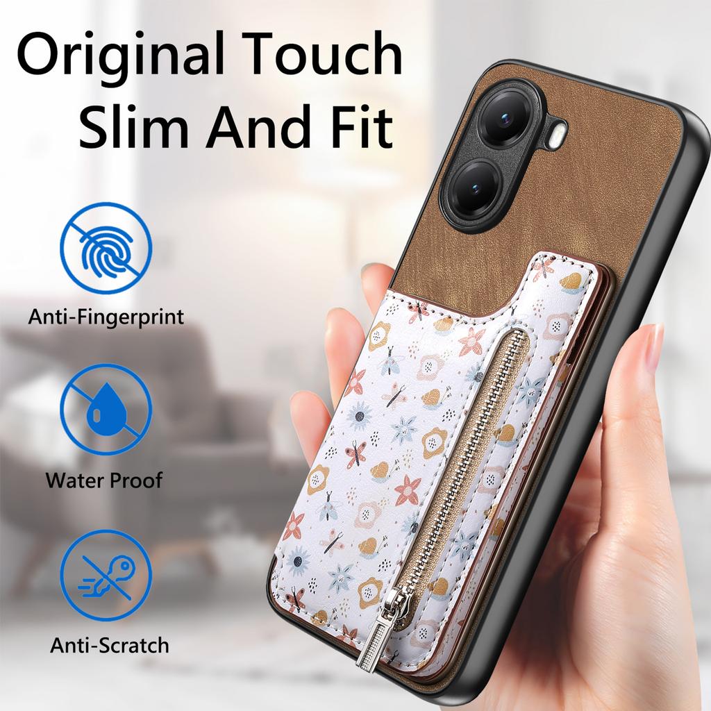 For Xiaomi Poco X7 Pro 5G/Xiaomi Redmi Turbo 4 5G Leather Phone Cover with RFID Blocking Zipper Card Bag Kickstand
