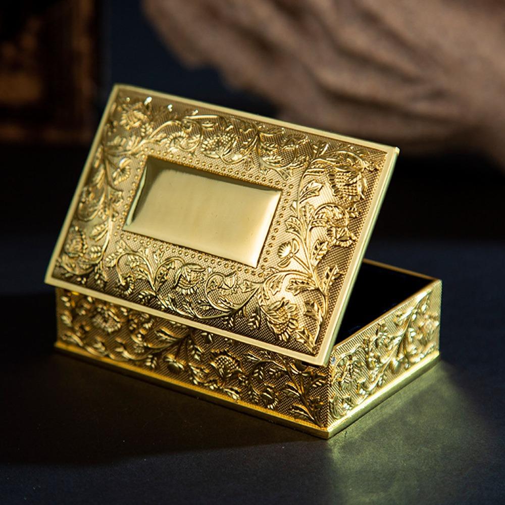 Zinc Alloy Trinket Storage Box Gold Treasure Chest Case Jewelry Boxes Keepsake Box For Ladies