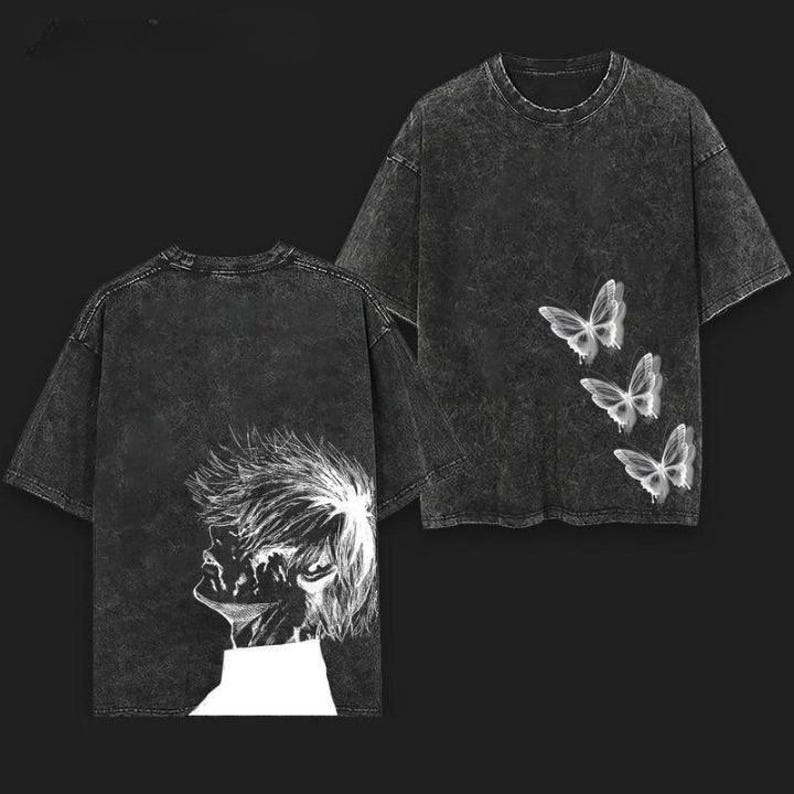Anime Vintage Washed Butterfly Tee Minimal Anime Shirt Oversized Highend Luxury Washed Unisex high quality Comfortable top