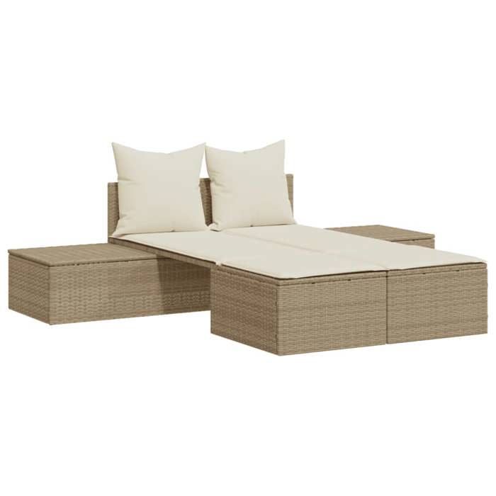 VidaXL Chaise longue double avec coussins beige résine tressée, chaise longue, chaise longue d'extérieur, lit de jour de 368393