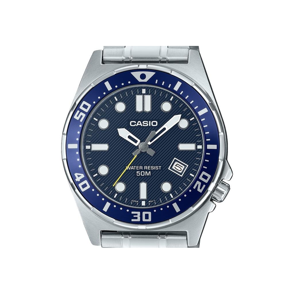 Casio Стандартные аналоговые кварцевые часы MTD-135D-2AV из нержавеющей стали с синим циферблатом для мужчин