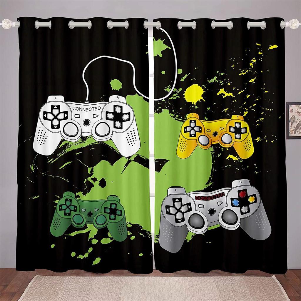 3D Print Modern Custom Boys Teens Video Game Black Polyester Thin Shading Curtain for Kids Bedroom Living Room Home Hook Decor