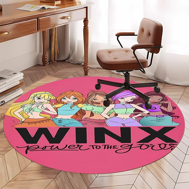 Winx Club Printed Round Rug Carpet Chair Rug Area Rug Entryway Doormats,for Office Chair Living Room Bedroom Kitchen Room.