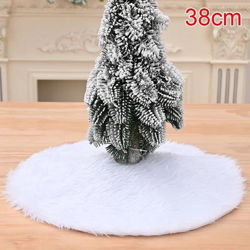 38/68cm Snowy White Christmas Tree Skirt Plush Faux Fur Xmas Trees Carpet Mat Ornaments For New Year Home Party Decoration