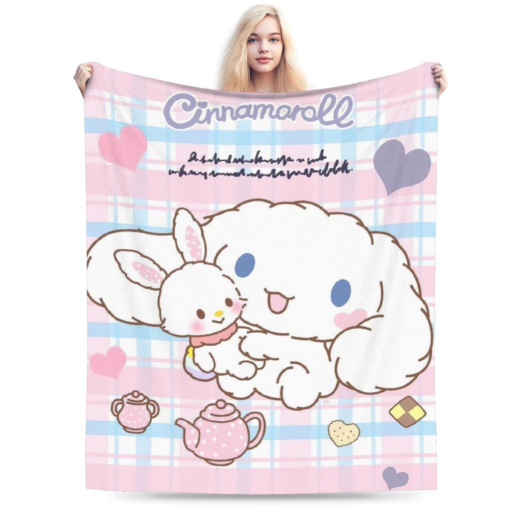 Kawaii Cinnamoroll Fleece Blanket Sanrio Cute Cartoon Dog Vintage Throw Blanket for Home Hotel Sofa 200x150cm Rug Piece