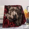 Pitbull and roses,pattern Flannel Blanket, High quality Comfortable for All Seasons, Home Decor, Warmth and Comfort, Perfect for Gifts.