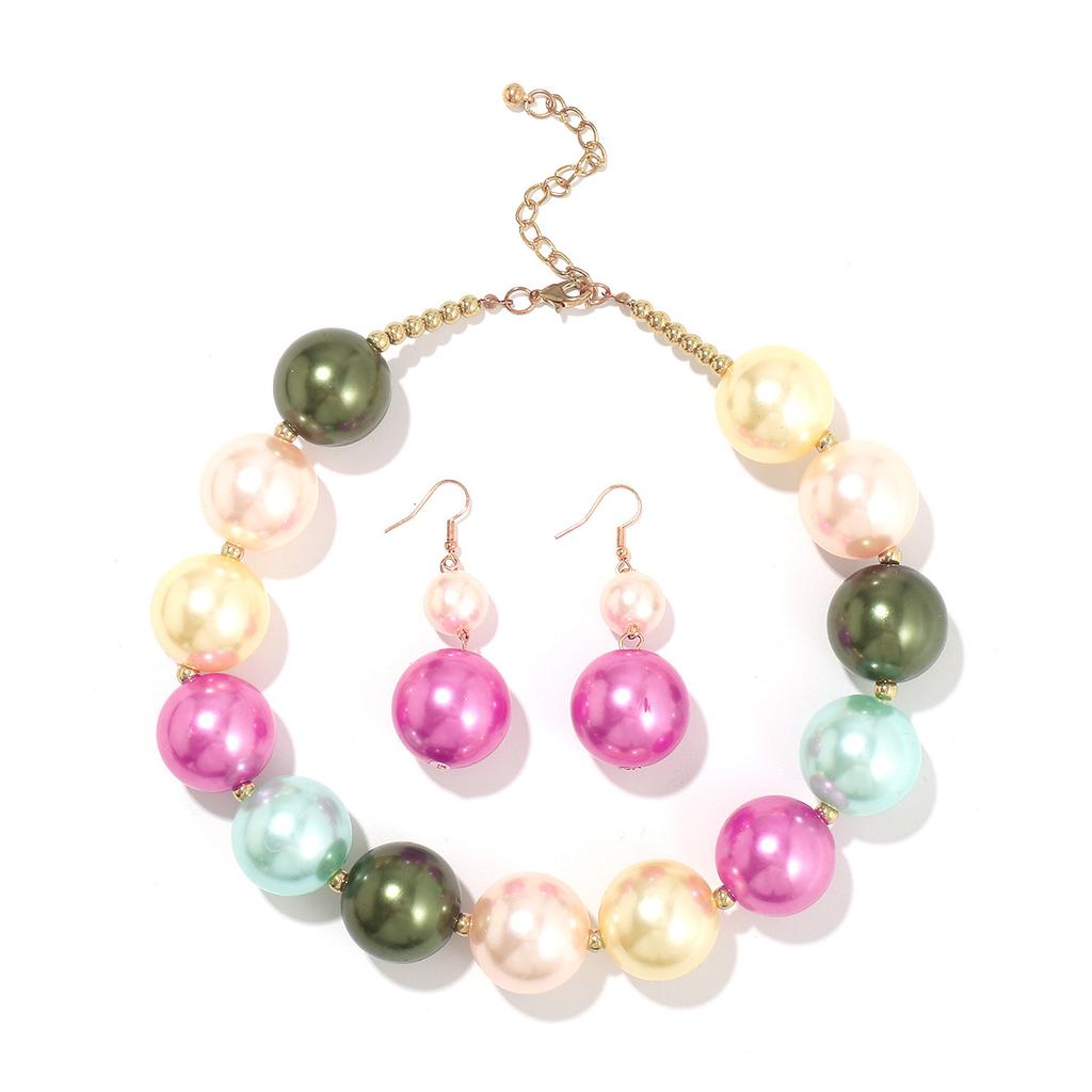 New Arrival Palace Style Vintage Mixed Color Pearl Necklace Luxury Elegant Earrings Jewelry Set Trendy Gifts For Women