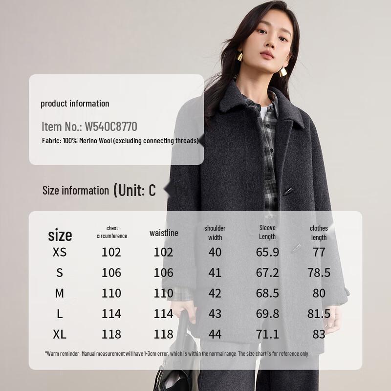 Shangdoubila Women's Pure Wool Toggle Mid-Length Coat
