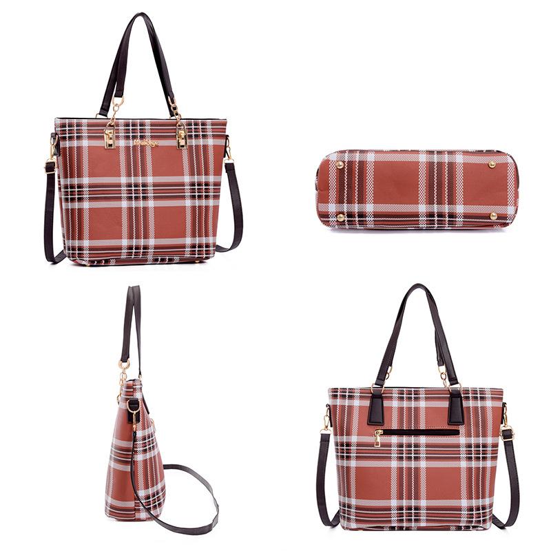 Новая модная клетчатая сумка-набор из шести предметов, сумка «мать и дитя», полосатая сумка через плечо, сумка через плечо, женская сумка в стиле ретро большой вместимости
