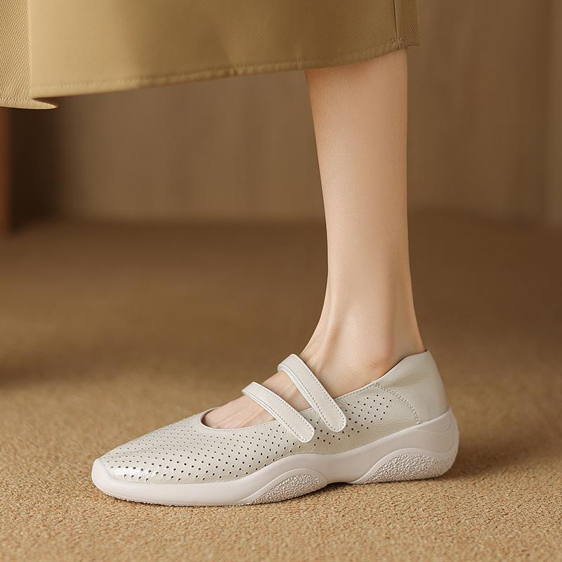 Krazing Pot Туфли-лодочки из овчины весна-лето размер 41 на толстом низком каблуке с круглым носком и полым украшением, дышащие, с липучкой