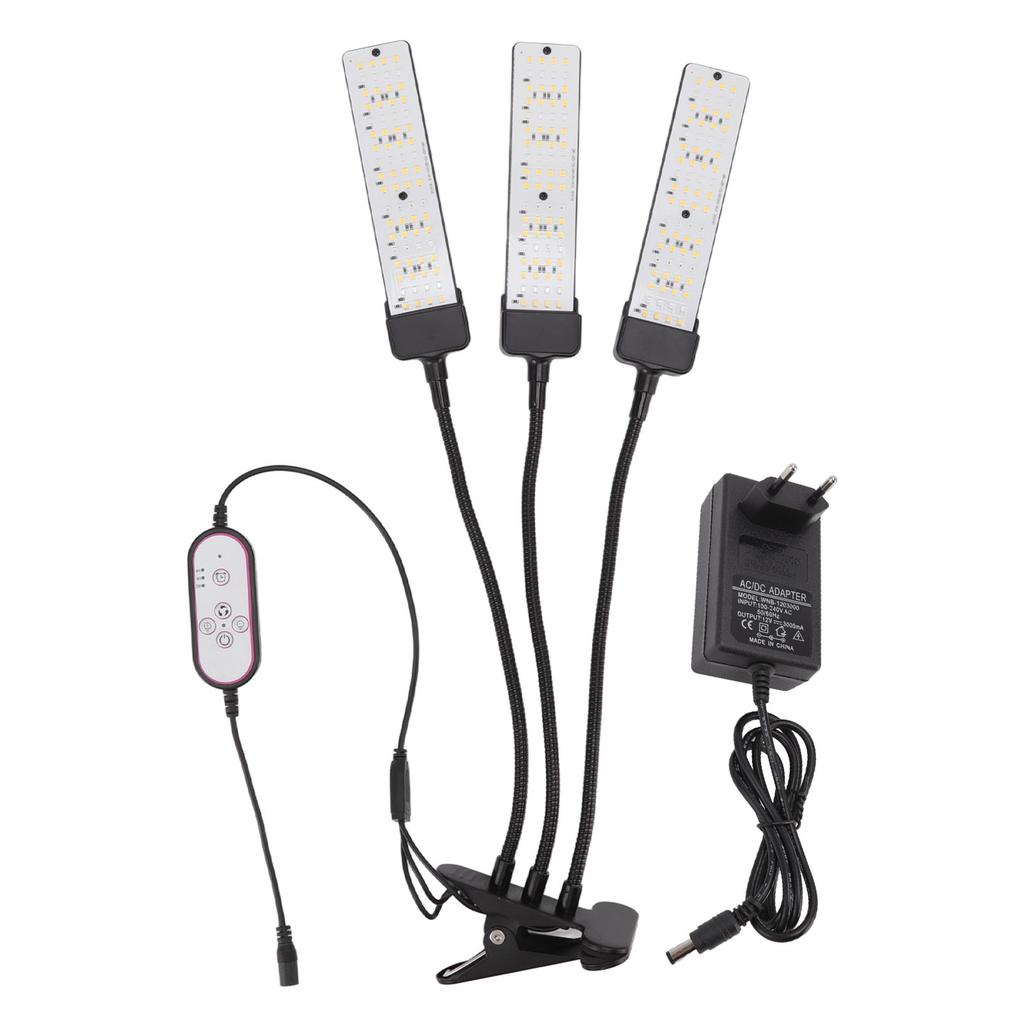 Светодиодная лампа для выращивания растений с клипсой, гибкая ножка, полный спектр, три головки с таймером для суккулентов