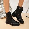 Summer  Female Shoes Thin Short Boots Locomotive Mesh Boots Hollowed Out Cowhide Leather Boots Female