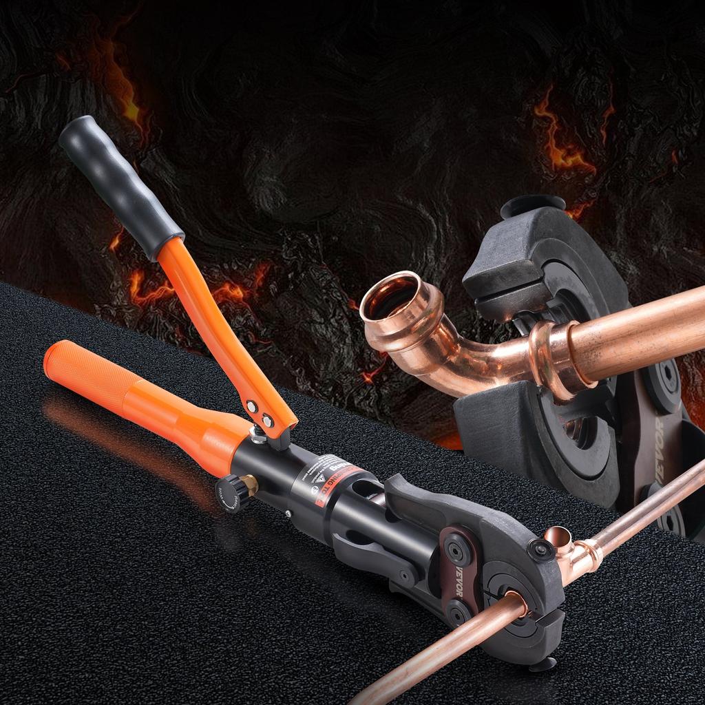 VEVOR Copper Tube Fittings Hydraulic Pipe Crimping Tool, Pressing Plier with V12, V15, V18, V22, V28 Quick Change Jaws