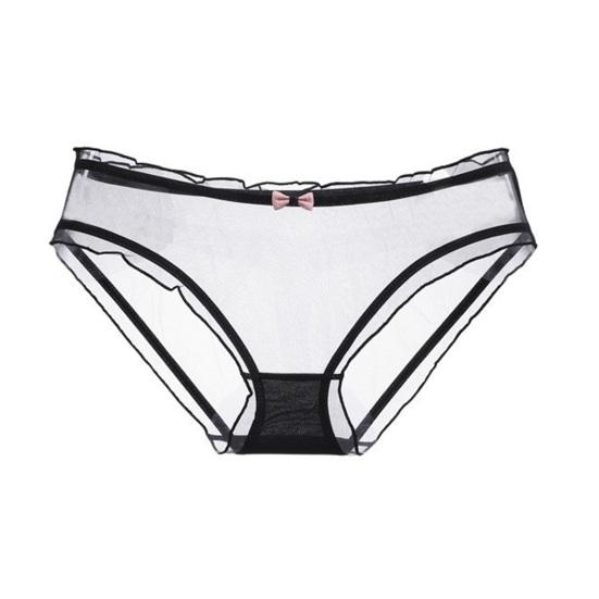 Женские трусики из сетки с оборками и вырезами, сексуальное прозрачное нижнее белье с низкой посадкой и бантиком, ультратонкие мягкие трусики