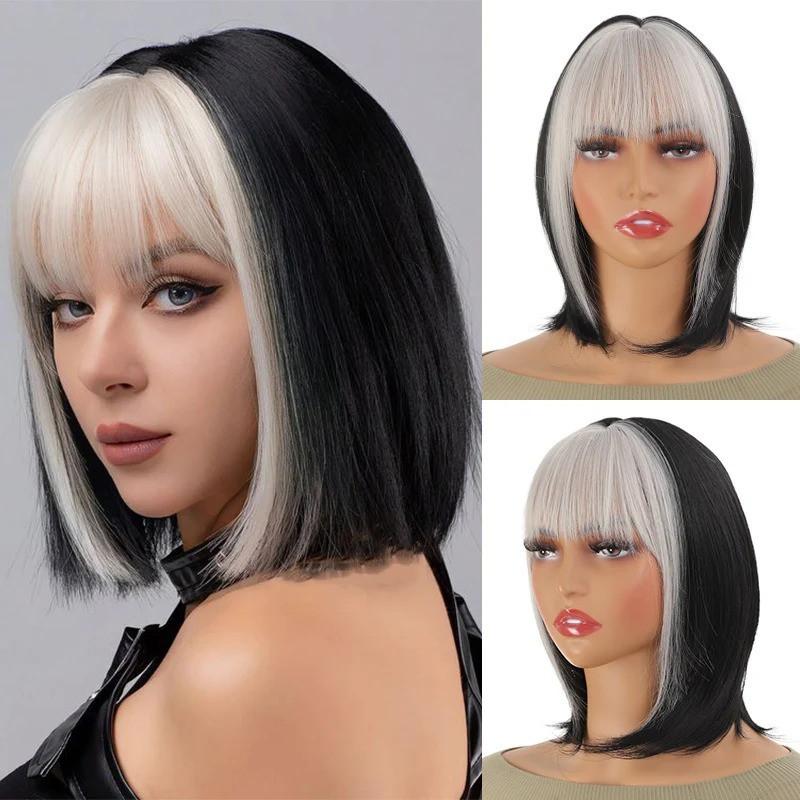 Short Bob Wig Natural Air Bangs Straight Synthetic Hair Full Women