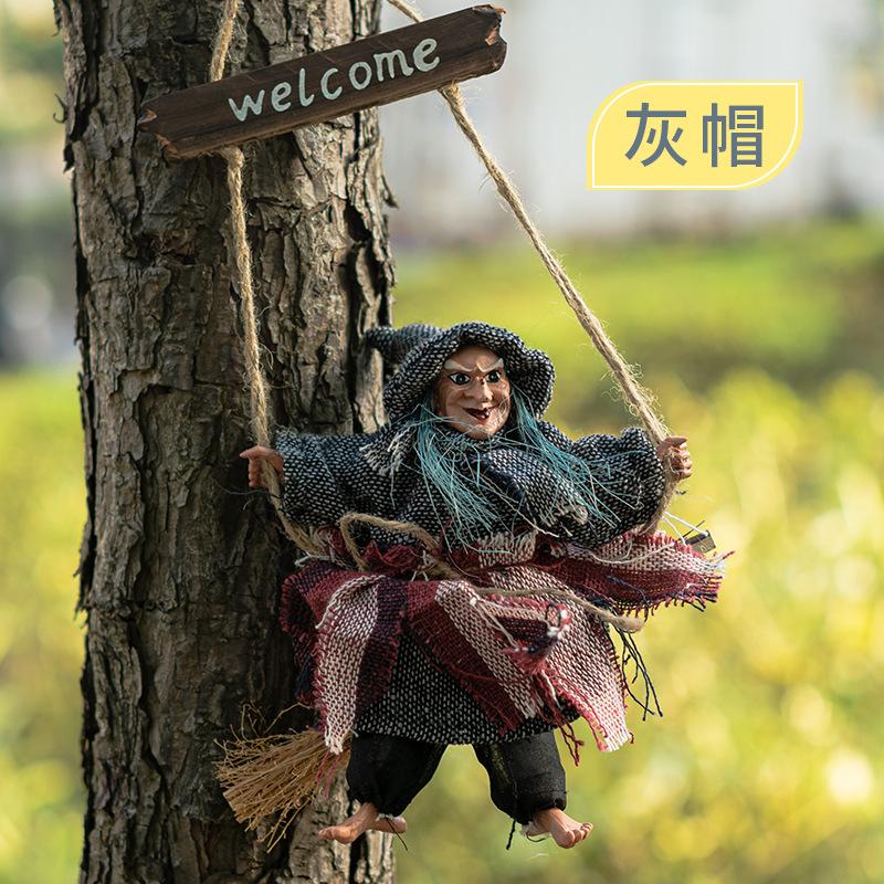 Halloween Ghost Witch Doll Horror Scary Hanging Decoration Ghost Flying Witch Broom Pendant Halloween DIY Party Ornament Outdoor