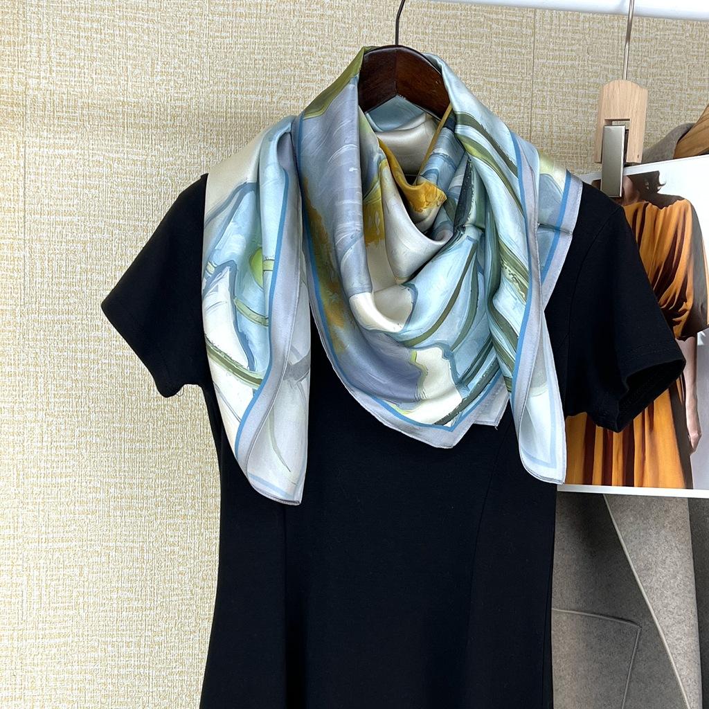 Silk Women'S Spring And Autumn Versatile 90 Vegetarian Crepe Satin Square Scarf 100% Mulberry Silk Scarf Shawl