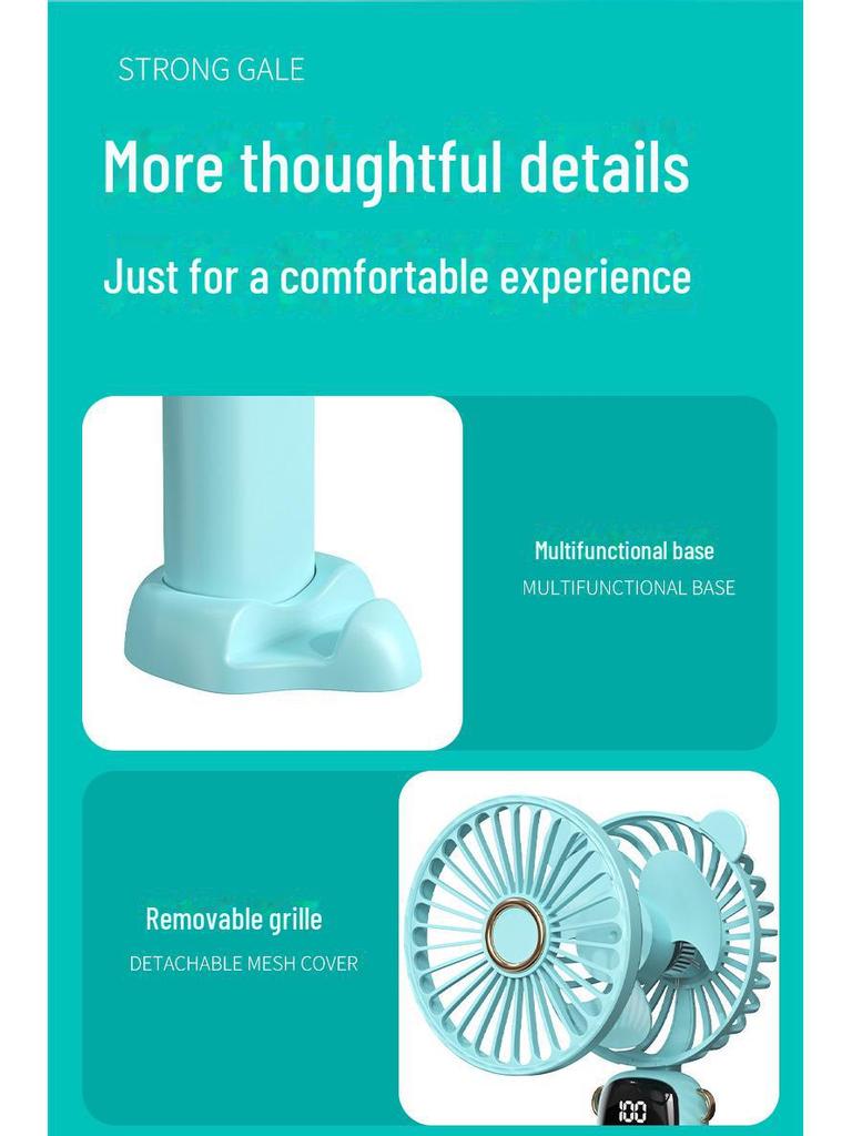 Мини-5-скоростной портативный перезаряжаемый электрический вентилятор 2024 года — студенческий мультяшный дизайн