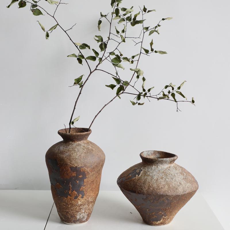 Wabi-Sabi Ceramic Vase: Retro, Handmade Pottery for Zen Flower Arrangements In Homes or Hotels.