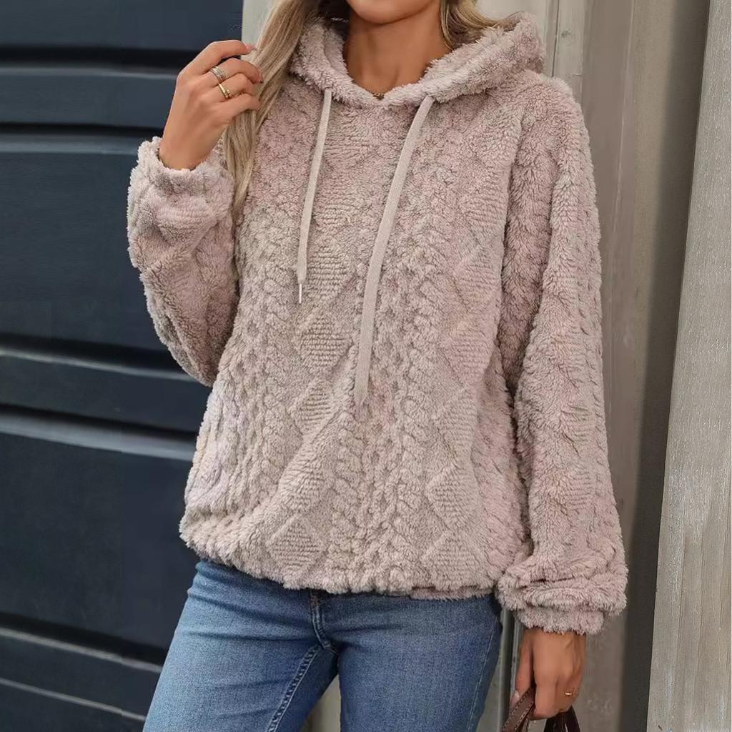 Women's Plush Fabric Long Sleeve Loose Hooded Pullover Sweatshir