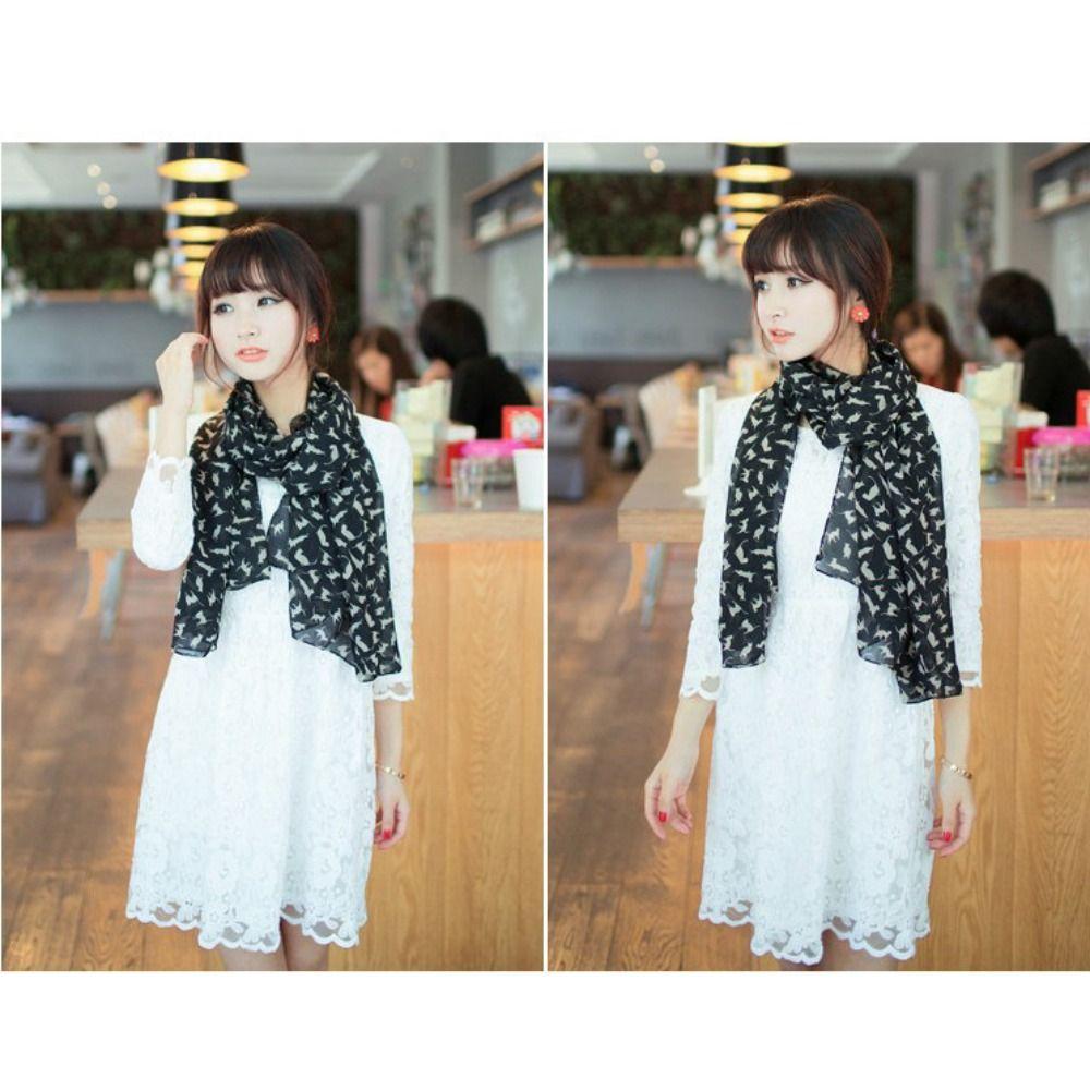 Graffiti Cartoon Cat Printed Scarf Gift Kitten Shawl Scarf Trendy Chiffon Scarf