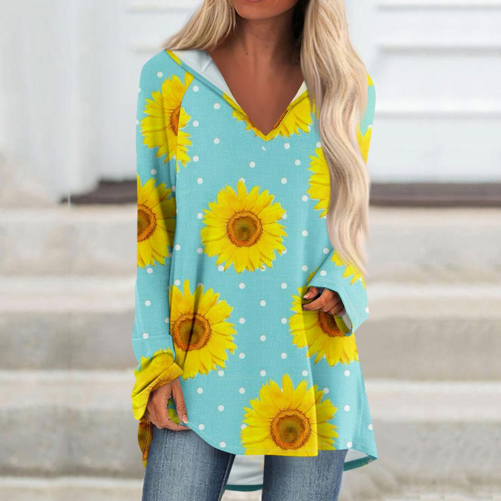 Женские свободные топы с V-образным вырезом и капюшоном с длинными рукавами, повседневные топы, домашние пижамы для отдыха, топы