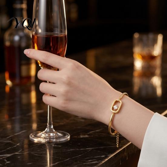 Minimalist Luxury Wrist Jewelry Sparkly Zircon Bangle Bracelet for Women, Shiny Geometric Rhinestone Elegant Lightweight Chain Adjustable Bracelet,