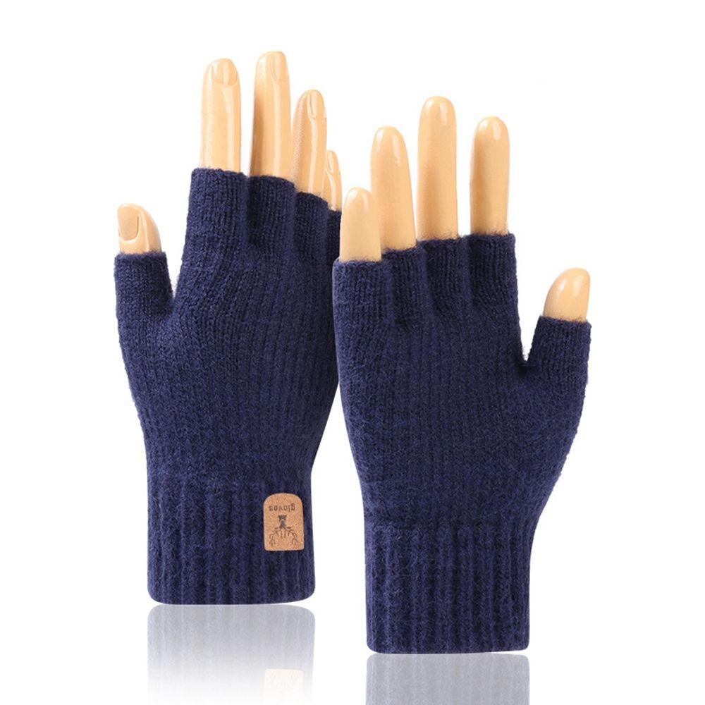 Leather Label Antler Men Wool Mittens Half-finger Gloves Female Gloves Knitted Cashmere Gloves