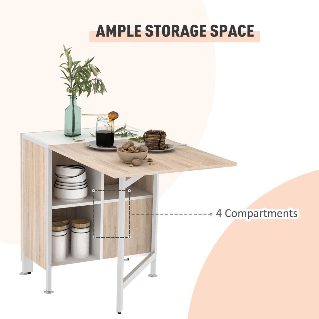 Folding Dining Table For 4 People 169 Cm Drop Leaf Table With Storage Shelves For Small Spaces Kitchen Dining Room Oak