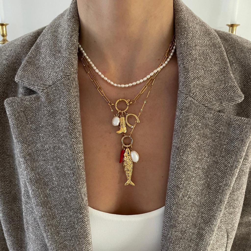 Youthway Natural Pearl Charm Pendant Necklace For Diy Matching Ocean Style Stainless Steel Golden Collar Summer Handmade Jewelry