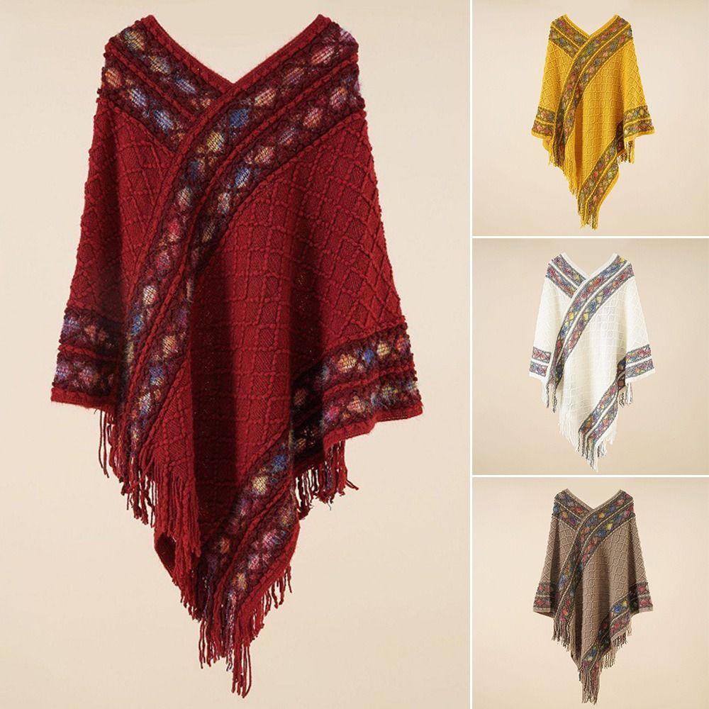 Winter Warm Rhombic Stripe Tassel Shawl Imitation Cashmere Knitting Wraps Women Fashion