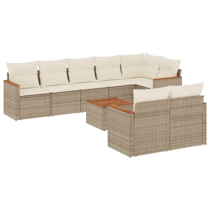 VidaXL Salon de Jardin avec Coussins 9 pcs, Canapés de Terrasse, Ensemble de Meubles de Patio, Mobilier d'Extérieur, Beige 3226156