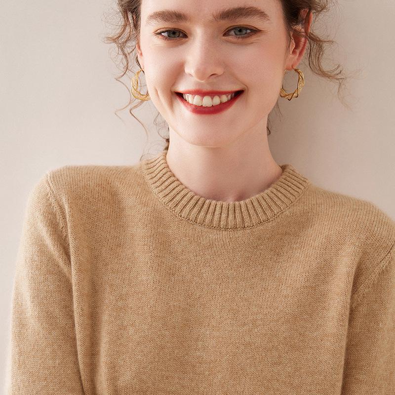 2025 Women's Autumn/Winter Cashmere Round Neck Double-Ply Thick Sweater - Loose, Versatile, Knit Base Layer