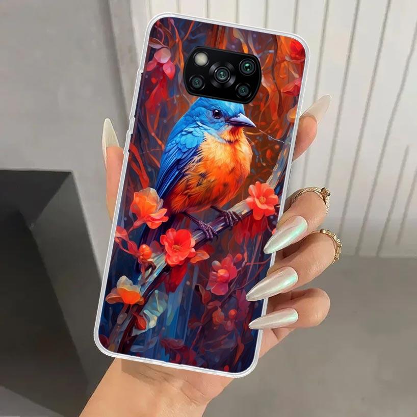 Масляная живопись животных Чехол для телефона с птицами для Xiaomi Poco X5 X6 X7 Pro F7 Ultra M7 Redmi 15 15C 13 13C 12 12C 10 10A 10C 9 9A 9C 9T Sh